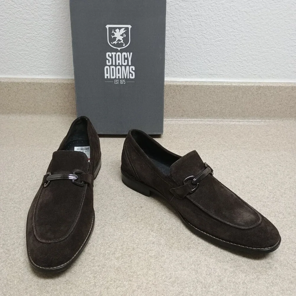 NWB Stacy Adams Hudsen Men 10.5 Suede Slip On Loafer Leather Upper Linings Brown